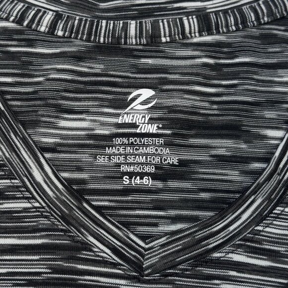 Energy Zone Womens Small Speed-Dri Black Gray Striped V-Neck Activewear T-Shirt - Picture 6 of 14